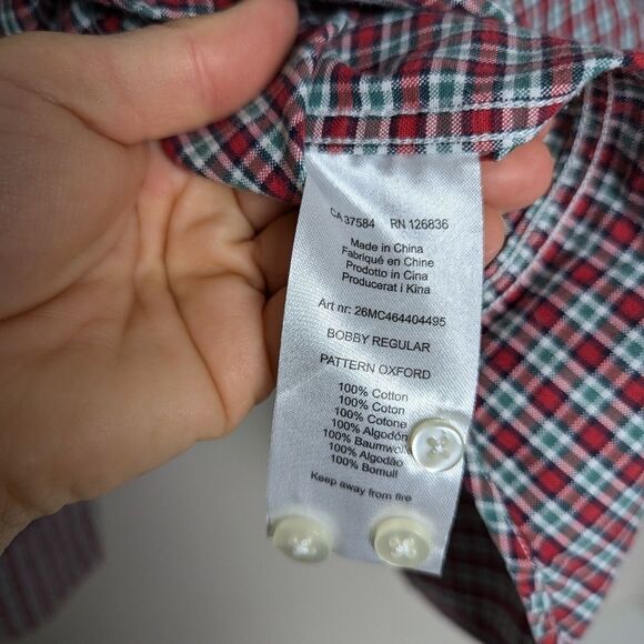 J. Lindeberg Men's button down shirt Bobby Oxford – Red Green Check L, Cotton - Picture 8 of 9